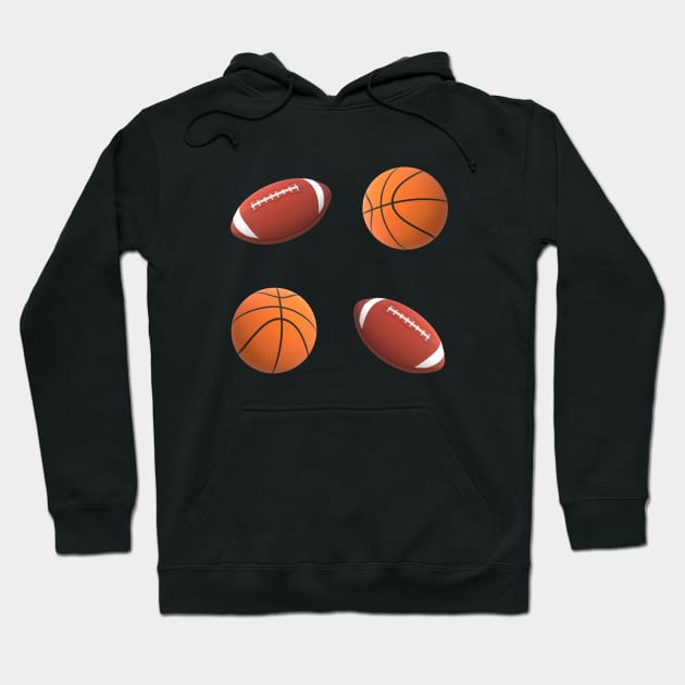 Footballs and Basketballs (Black Background) Hoodie by Art By LM Designs 